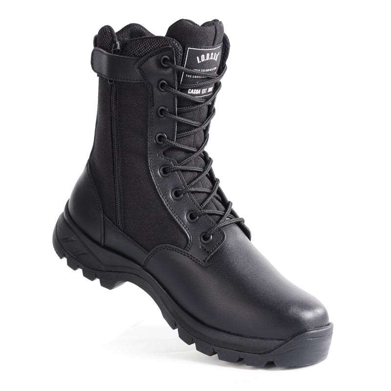 IODSON Men's Black 8 Inches Military Tactical Work Boots with Zipper - Image 1